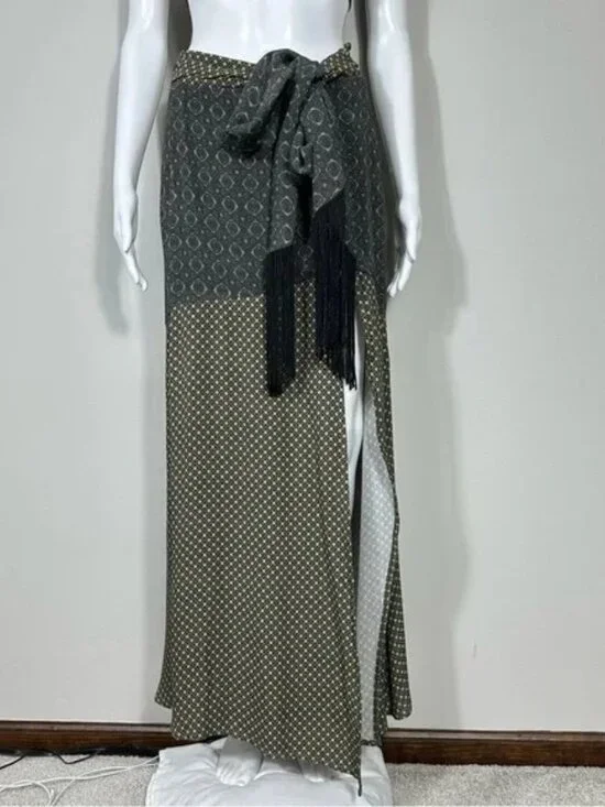 House of Harlow 1960 x Revolve Giorgia Skirt Geo Multi Sz Small Fringe Slit Boho - Picture 5 of 6
